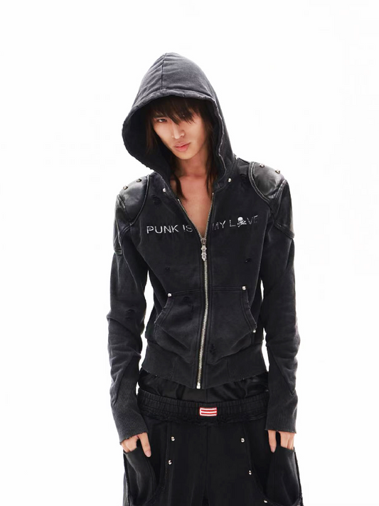 Red Star Skull Leather Hoodie Jacket【s0000018341】