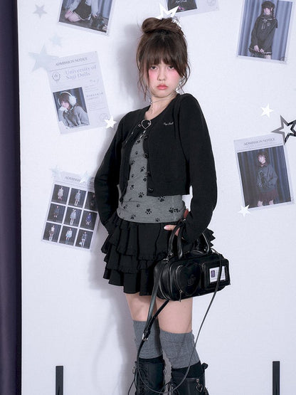 V-neck Long Sleeve Slim Printed Gray T-shirt【s0000011663】