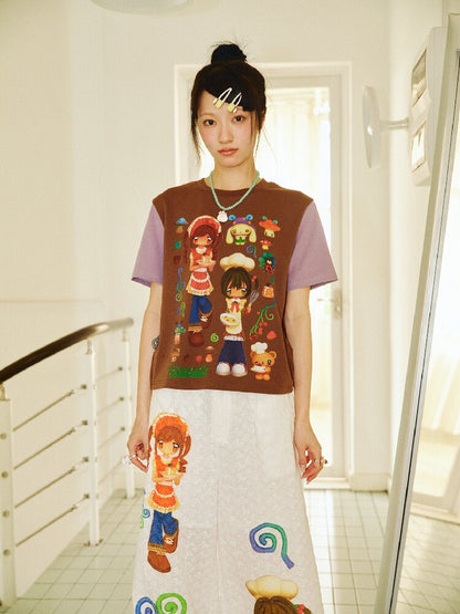 Mushroom Soup Printed Short Sleeve Top【s0000018701】