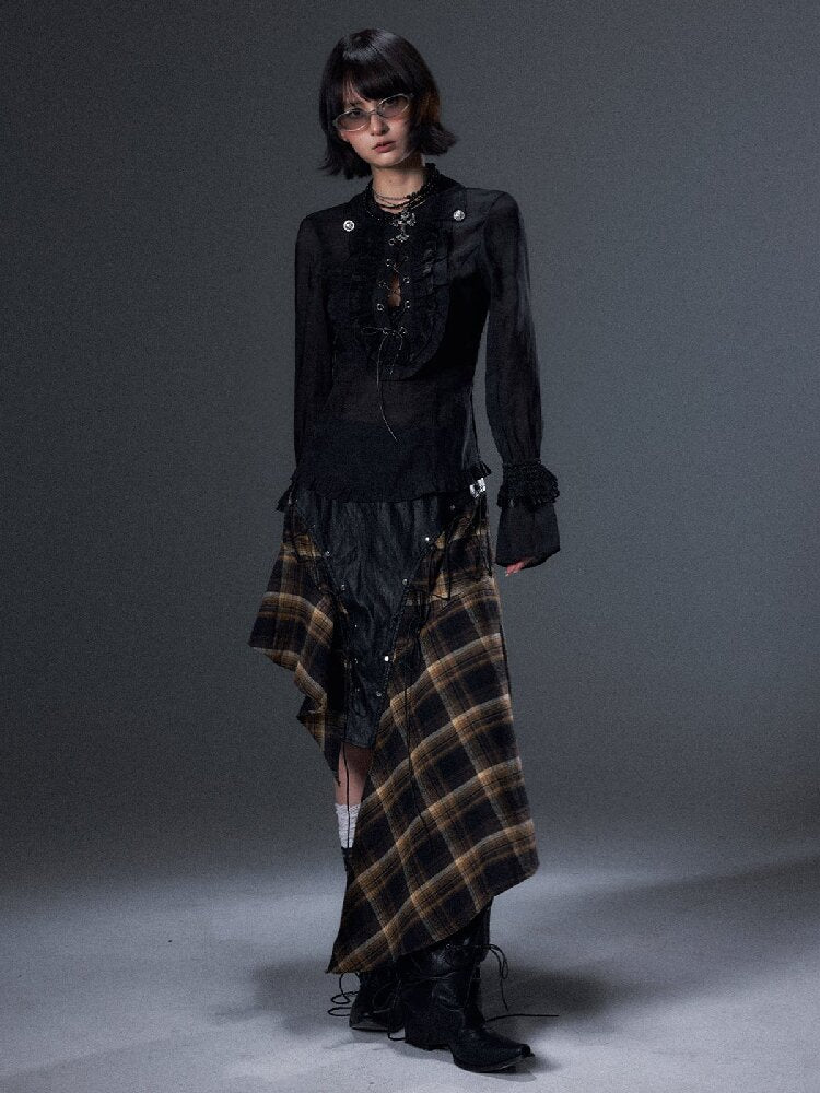 Punk Leather Patchwork Plaid Skirt【s0000017999】