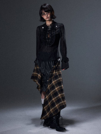 Punk Leather Patchwork Plaid Skirt【s0000017999】