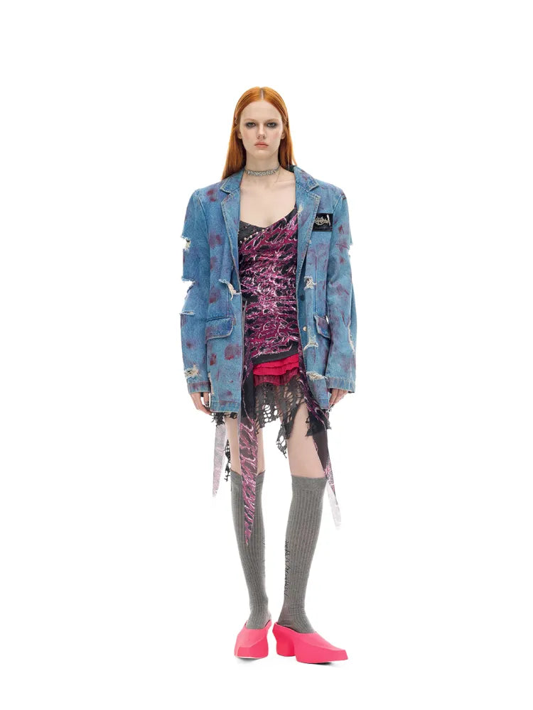 Shoulder Pads Gender-Neutral Denim Jacket【s0000014005】