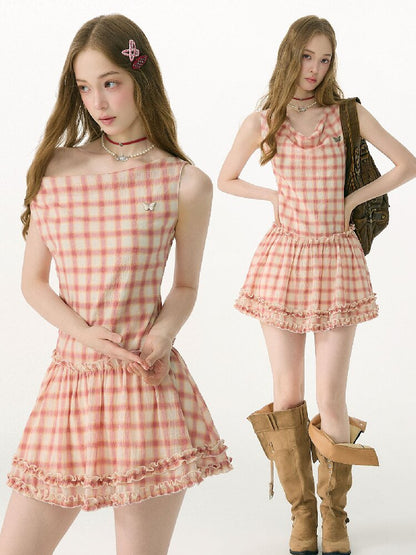 Girly Plaid Swing Collar Dress【s0000017155】