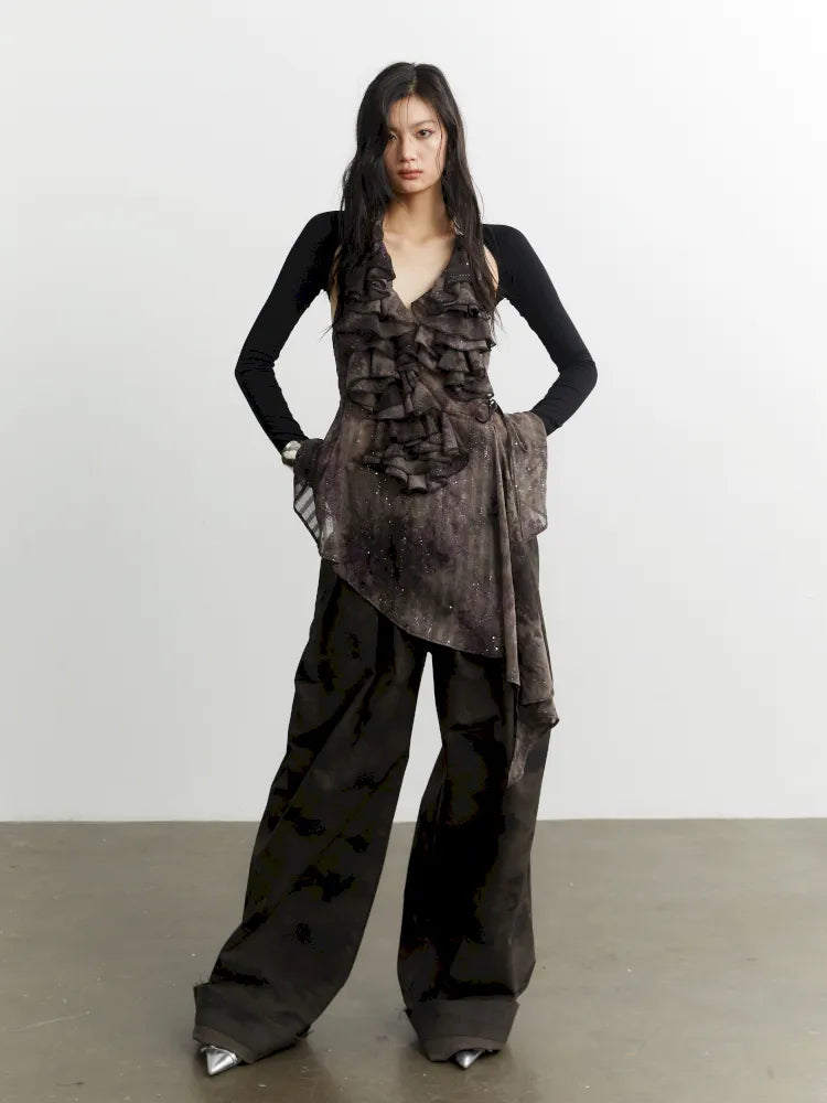 Metal Decorative Buckle Irregular Halterneck Vest【s0000014039】