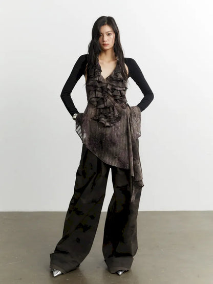 Metal Decorative Buckle Irregular Halterneck Vest【s0000014039】