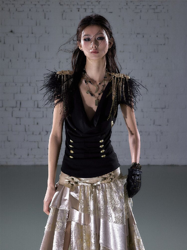 Parched Ostrich Feather Vest【s0000016200】