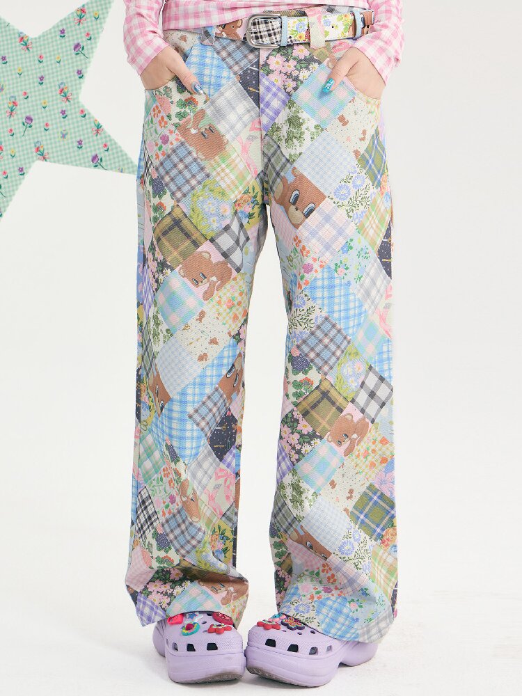 Vintage Bear Floral Patchwork Pants【s0000018721】
