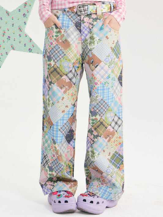 Vintage Bear Floral Patchwork Pants【s0000018721】