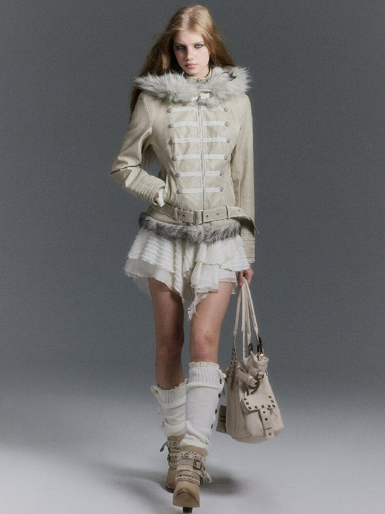 Napoleon Hooded Wool Collar Leather Coat【s0000019239】