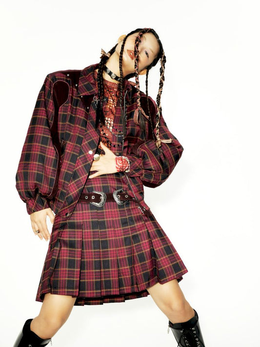 Cubic Stripe Design Short Jacket Set【s0000006259】