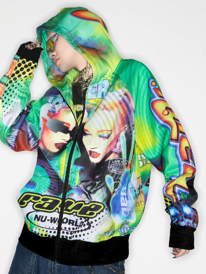 Retro Street Alien Loose Hooded Jacket [S0000010269]