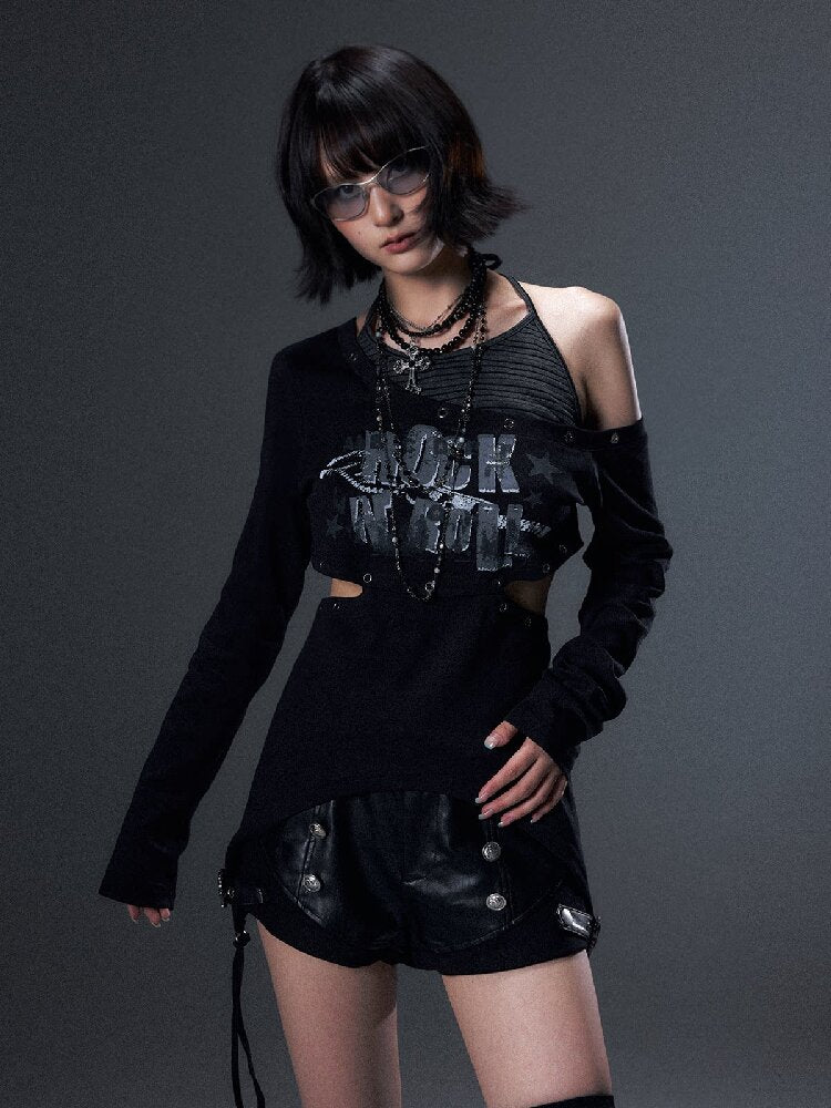 Punk Striped Halter Long-Sleeve T【s0000018003】