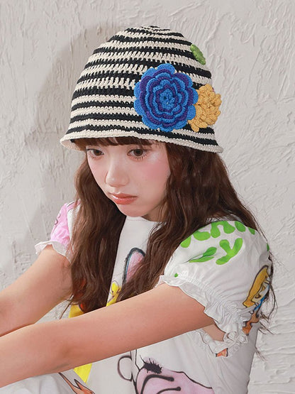 Striped flowers handmade crochet【s0000013344】