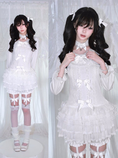 Multi-Layer Lace Bow Long Sleeve Shirt【s0000018533】