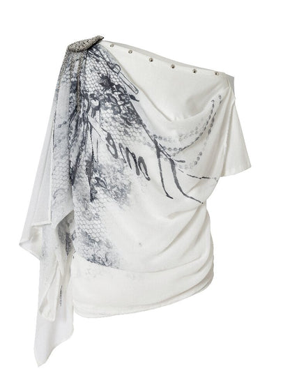Print Chiffon Swing Collar T-Shirt【s0000016209】