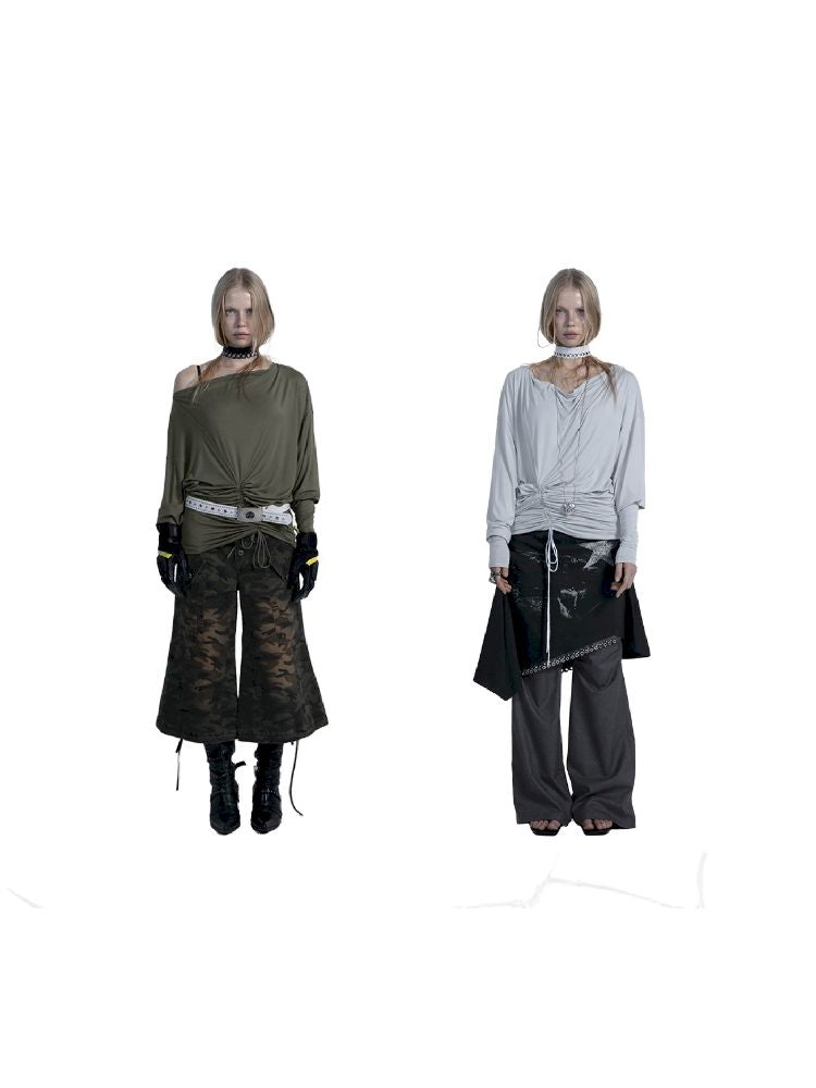 Drawstring One Shoulder T-Shirt【s0000011277】