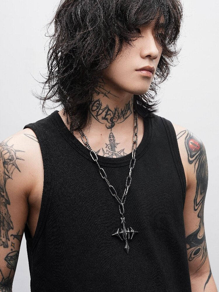 Castle Yin-Yang Lock Cross Necklace【s0000018990】