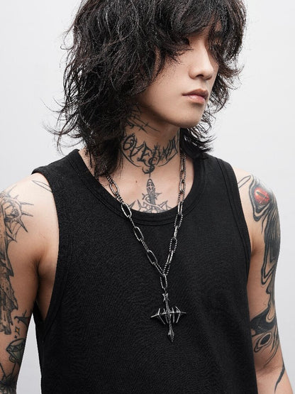 Castle Yin-Yang Lock Cross Necklace【s0000018990】