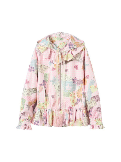Pink Lace Print Collar Coat Suit【s0000016192】