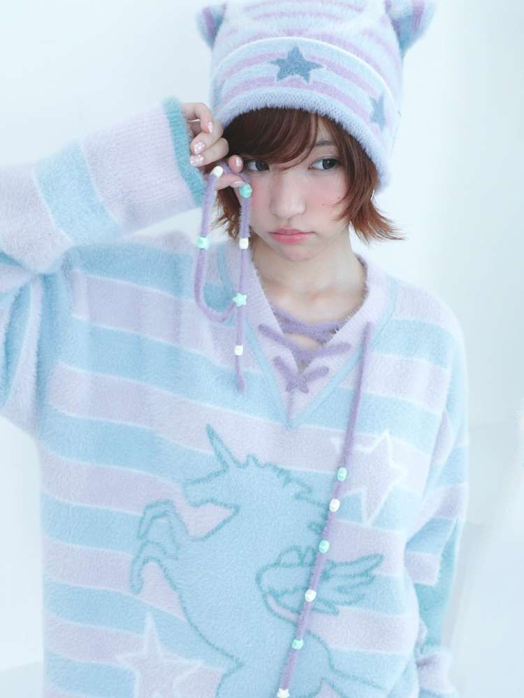 Dream Core Ghost Horse Knit V-Neck【s0000014687】