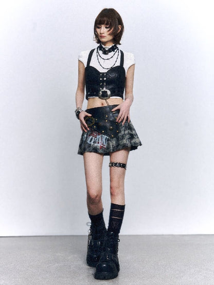 Punk Vintage Suspender T-shirt Two-piece Set【s0000015968】