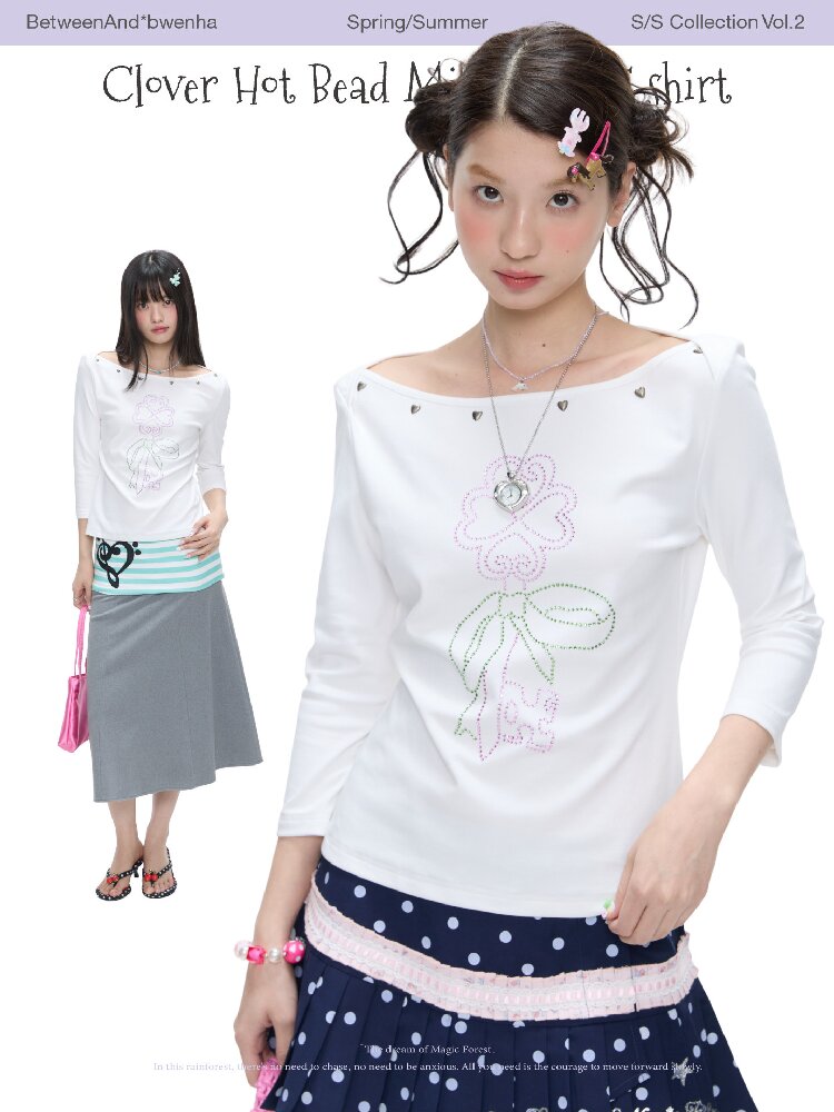 White Clover Hot Bead T-Shirt Top【s0000016408】