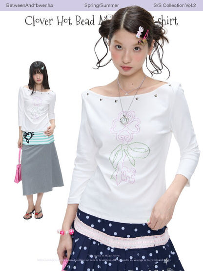 White Clover Hot Bead T-Shirt Top【s0000016408】