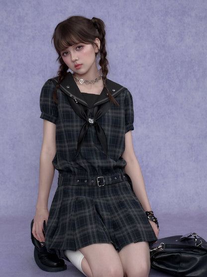 Street Academy Plaid Sailor Collar Dress【s0000017287】