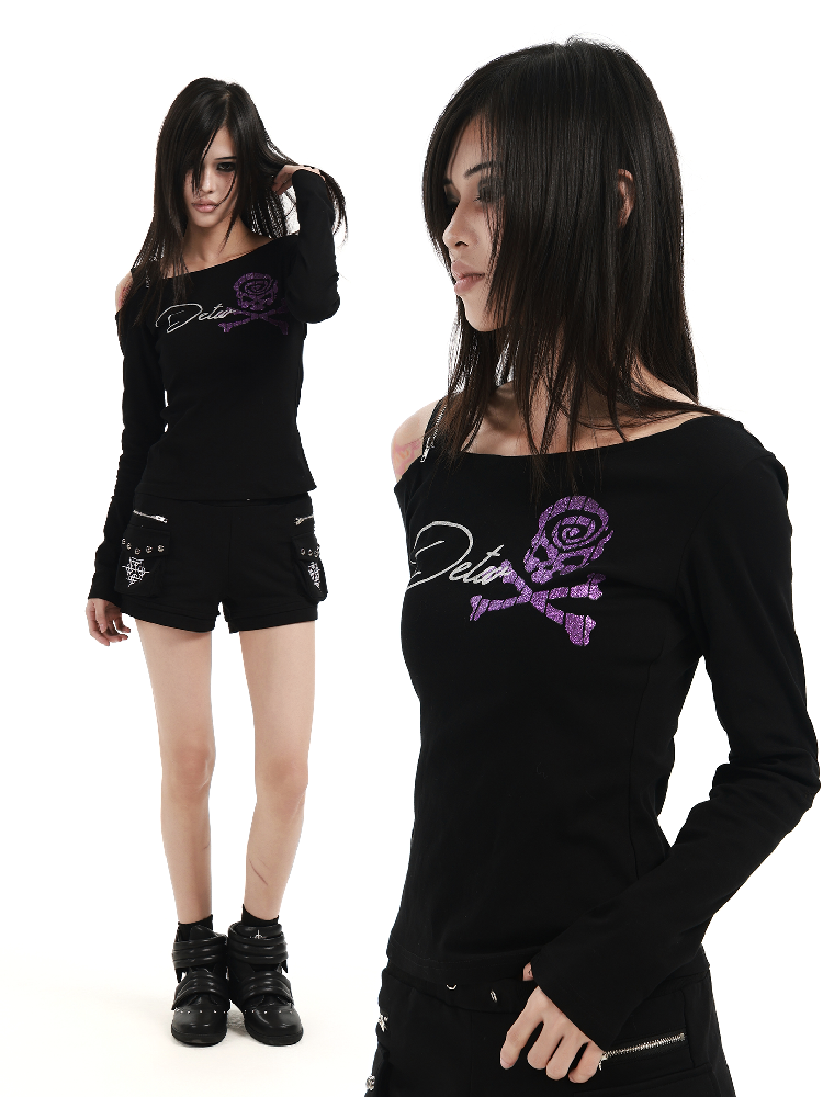 Glitter Pink Skull Zip Top【s0000018359】