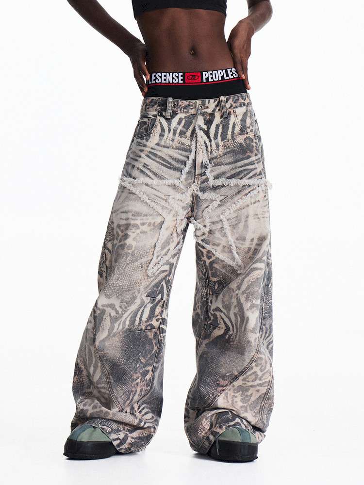 Tiger Print Gradient Wide Jeans【s0000015176】