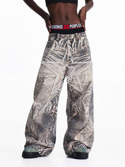 Tiger Print Gradient Wide Jeans【s0000015176】