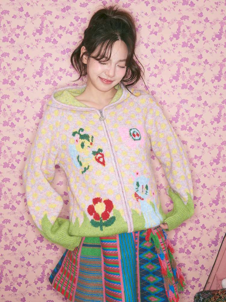 Light Pink Polka Dot Hood Cardigan【s0000015024】