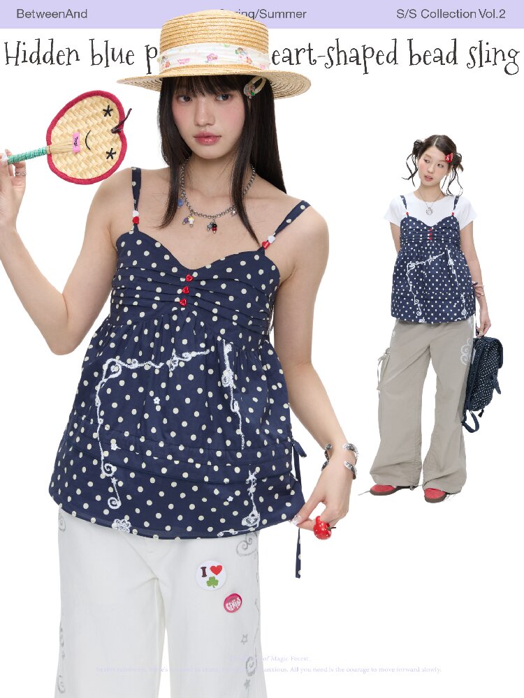 Summer Navy Blue Polka Dot Top【s0000016395】