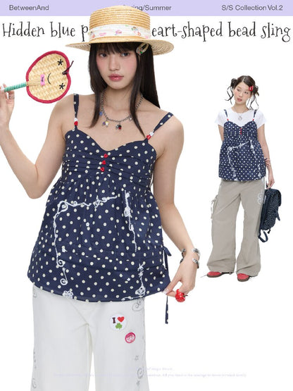 Summer Navy Blue Polka Dot Top【s0000016395】