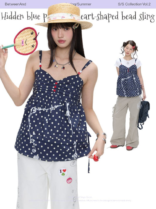 Summer Navy Blue Polka Dot Top【s0000016395】