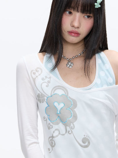Mint Polka Dot Vest Two Piece Top【s0000016401】