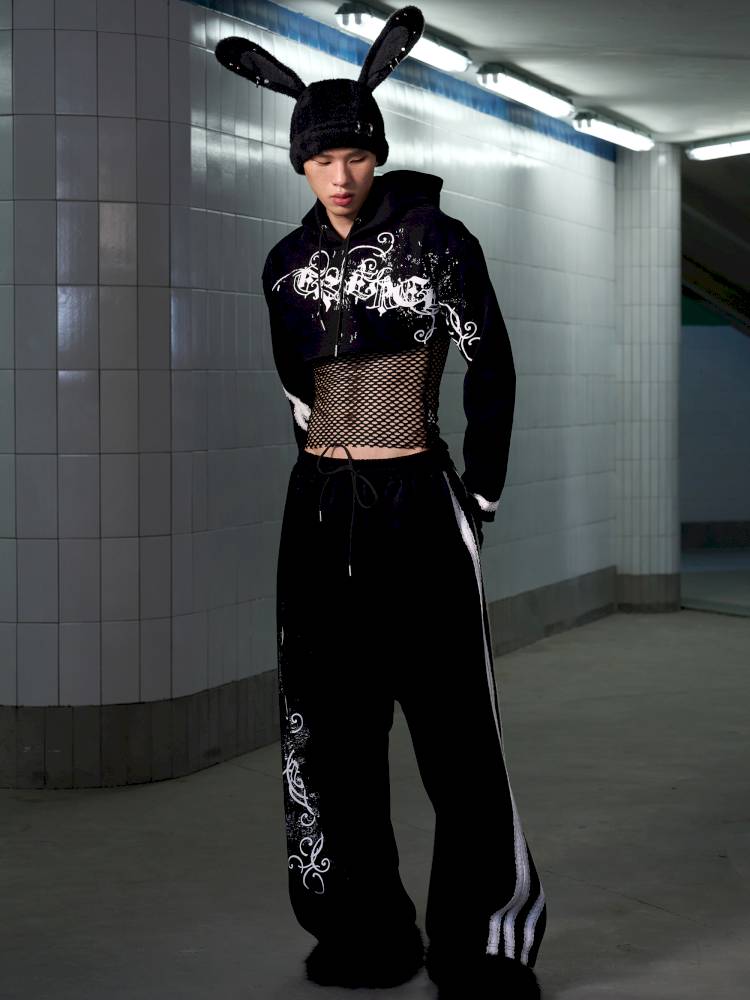 Splatter-Print Lace-Trimmed Sweatpants【s0000014411】