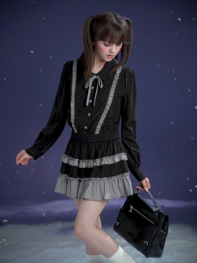 Dark Gray Polka Dot Shirt Dress【s0000015447】