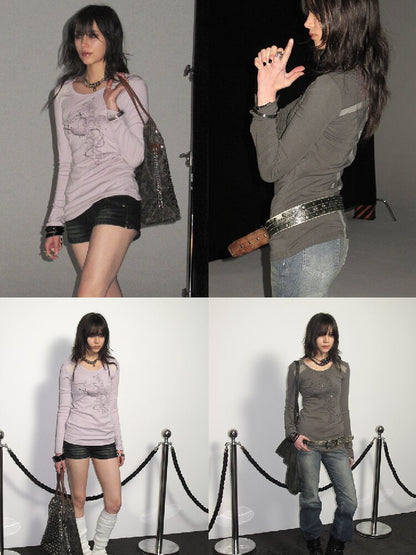 Two Tone Mesh Patterned T Shirt【s0000016235】