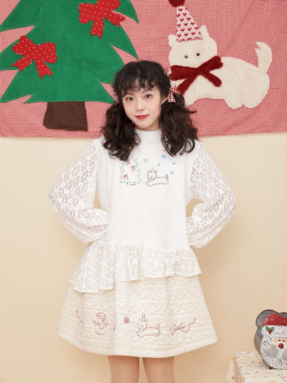 Embroidery Childish White Knit Sweater【s0000011199】