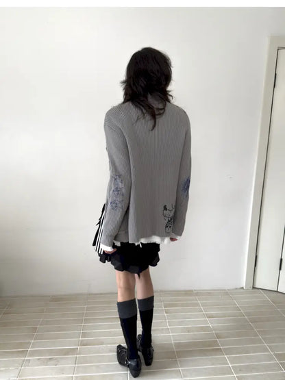 Graffiti-Print Knit Cardigan Sweater【s0000014202】