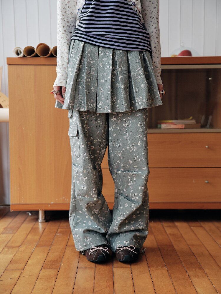 Gray Mosaic Detachable Skirt Jeans【s0000018707】