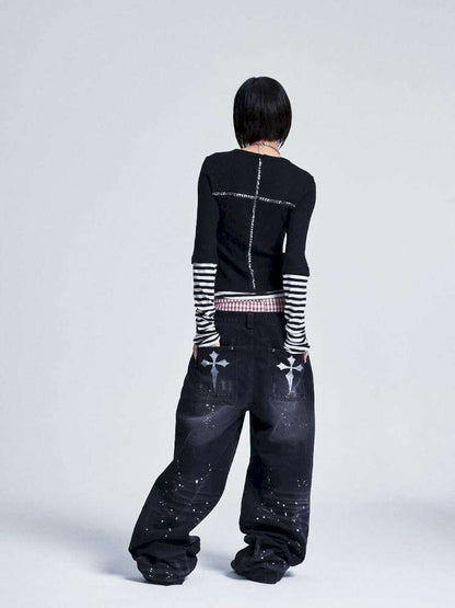 Striped Cross Rivet Stacked Top【s0000015011】