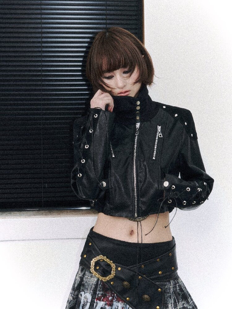 Punk Stacked Collar Slim Leather Jacket【s0000015967】