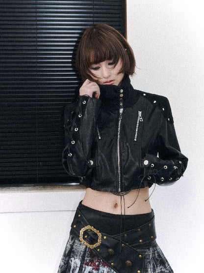 Punk Stacked Collar Slim Leather Jacket【s0000015967】