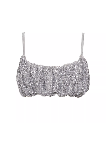 Pleated silver beaded halter ruffle design【s0000009587】