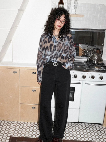 Leopard Print Cuban Collar Long-Sleeve Shirt【s0000013988】