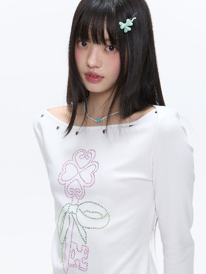 White Clover Hot Bead T-Shirt Top【s0000016408】