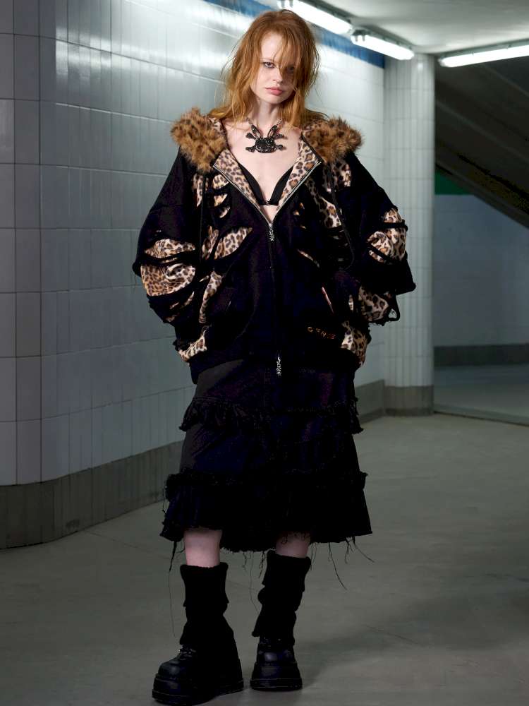 Leopard Print Rip Double Sweatshirt【s0000014646】