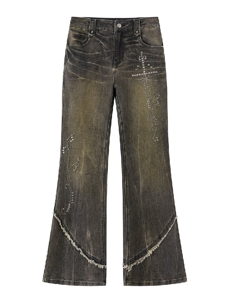Riveted Distressed Dirty Dye Denim Pants【s0000019246】
